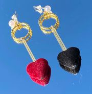 Handmade Handenade Dangle Earrings Black&red Heart Gift