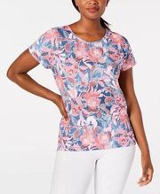 Ideology Women's Wall Flower Printed Keyhole-Back Top Pink NWT SZ small