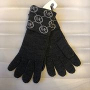 Michael Kors Knit Argyle Logo Gray Gloves NWT