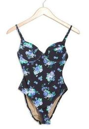 WeWoreWhat • Underwire One Piece Swimsuit black blue green Golden Hour Floral