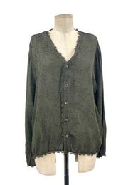 CP Shades Olive Green Embroidered Button Down Blouse Size Large