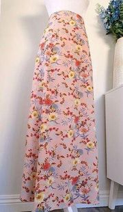 Hommage from Los Angeles Peach Floral Maxi Skirt w/ Slit