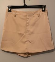 | Beige Belt Loop Flowy Skort with Pockets