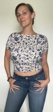 Rachel Zoe Linen Top Cottagecore Small Oversized Multiway Navy Floral