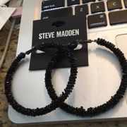 New Steve Madden Black Beaded Hoops 3"