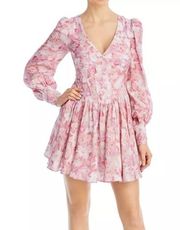 NWT Bardot Zelina Long Sleeve Mini Dress Corset Bodice Pink Floral Size 4 NEW