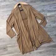 Susan graver liquid knit brown beige cardigan sweater