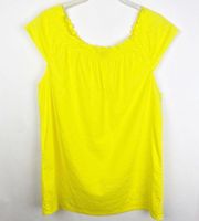 Linen Smocked Cap Sleeve Top Medium Yellow