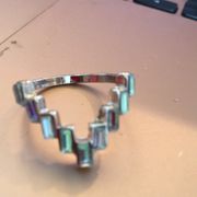 Badgley Mishka iridescent stone V-shaped ring