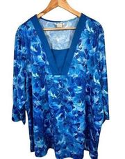 Vintage Blair 3XL Womens Top MuuMuu Blouse Floral Lightweight Blue Lounge