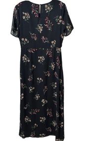 BOHME Black Floral Midi Ruffle Dress - Size: Medium NWT Short Sleeve