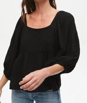 Patsy Gauze Square Neck Top Black