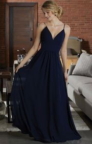 Madeline Gardner 21597 Blue Chiffon Open Back Plunge Neckline Dress