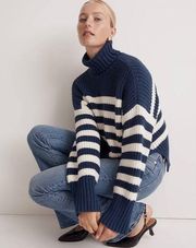 NWT Madewell Wide Rib Turtleneck Sweater Classic Indigo Stripe