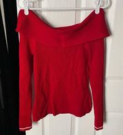 Off Shoulder Red Viscose Long Sleeved Sweater