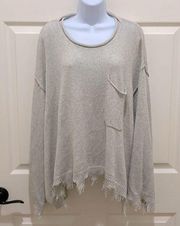 Peach Love Light Gray Distressed Raw Hem Boho Sweater