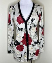 Sweater Cardigan XS Cashmere & Silk Floral Button Front V-Neck Knit