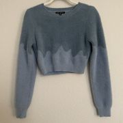 Sweater Womens Small Blue Colorblock Crop Long Sleeve Cozy Fuzzy