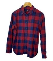 Uniqlo Dark Red & Navy Blue Buffalo Plaid Button Up Flannel Shirt Women's Medium