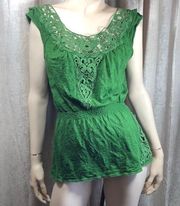 Deletta Anthro Green Boho Top Small