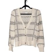 Joie Plaid Cardigan Chunky Knit Sweater Cap Sleeve