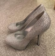 Silver Platform Heels With Glitter Detail