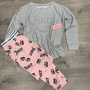 NWT  2 Piece Pajama Loungewear Set Jogger Pink Gray