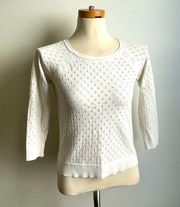 Rag & Bone White Scoop Neck Open Knit Eyelet Cotton Sweater 3/4 Sleeve Small