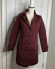 Zara woman burgundy double breasted quilted trench coat size medium