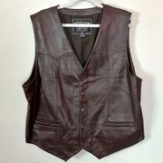 Vintage 70s Western Brown Leather Snap Vest XXL By Modal New York Unisex