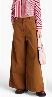 Solid & Striped High Rise 100% Cotton Wide Leg Pants Brown Women's Size XS