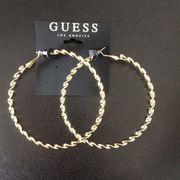 New Guess Gold Twisted Hoops 2 3/4"