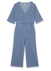 Alternative Apparel Jumpsuit Blue Polka Dot V Neck Crop Short Sleeve Lounge XS