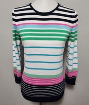 Chaps multicolored stripe crewneck ¾ sleeve sweater size medium