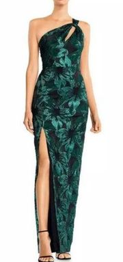 New Aidan Mattox Metallic Jacquard One-Shoulder Gown Emerald Green Women Size 10