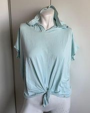 Donna Karan Active blue short sleeve hoodie t-shirt pale blue