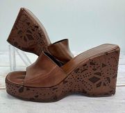 Via Spiga Brown Leather Platform Floral Leather Wrapped Sole & Wedge Heels 8M