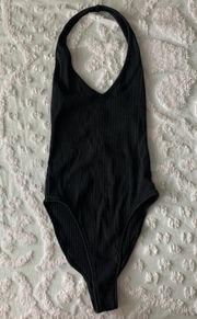 Women’s Small  Urban Outfitters Black Ribbed Cheeky Halter Bodysuit