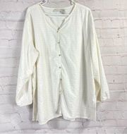 White Stag Womens Blouse Tunic 26W 28W Linen Blend Ivory Long Sleeve Button Up