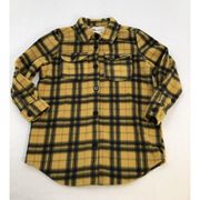 Cotton Emporium Womens Small Long Sleeve Button-Up Shacket Yellow/Black Plaid