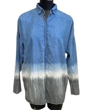 Davi & Dani Chambray Blue Gray Ombré Button Up Top Size Large