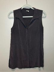 Ecru 100% Silk Sleeveless Long Tunic Gray Buttons Women’s Size L