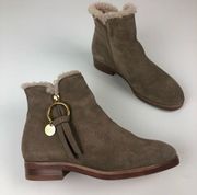 See by Chloe Louise Shearling Charm Zip-on Ankle Boots 39.5 Dark Beige $480