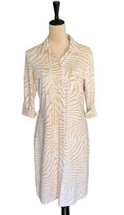 J. McLaughlin Lila Button Down Shirt Dress Cream Beige Zebra Print Medium Career