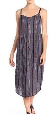 Susina Nordstrom Maxi Midi Black Dress Stripe Tank Button Midi NWT Large L NWT