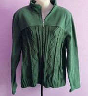 BASIC Editions Dark Green Pullover Fleece/Sweater Combination Size Large