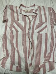 Light Pink And White Striped Linen Shirt