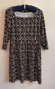 J McLaughlin  Emma Catalina Cloth Black Brown Printed Dress  Sz M