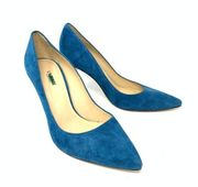 L'AGENCE Women's Size EUR 38 US 8 Suede High Heeled Pointed Toe Pumps Teal