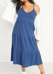 Blue Tiered Dress Midi Cami Swing Dress NWT Size XL
